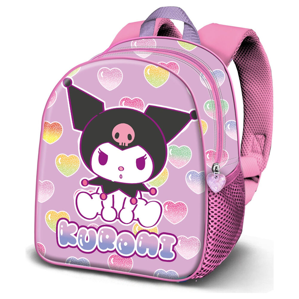 Mochila rosa Kuromi Hearts con corazones multicolor