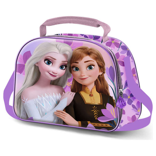 Bolsa portameriendas 3D violeta de Frozen con Elsa y Anna