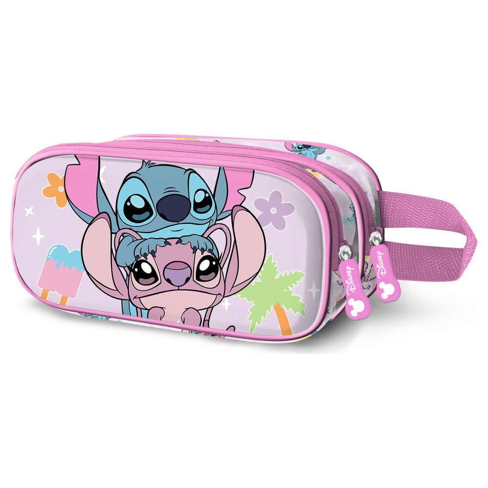 Portatodo 3D rosa de Disney con Stitch y Angel