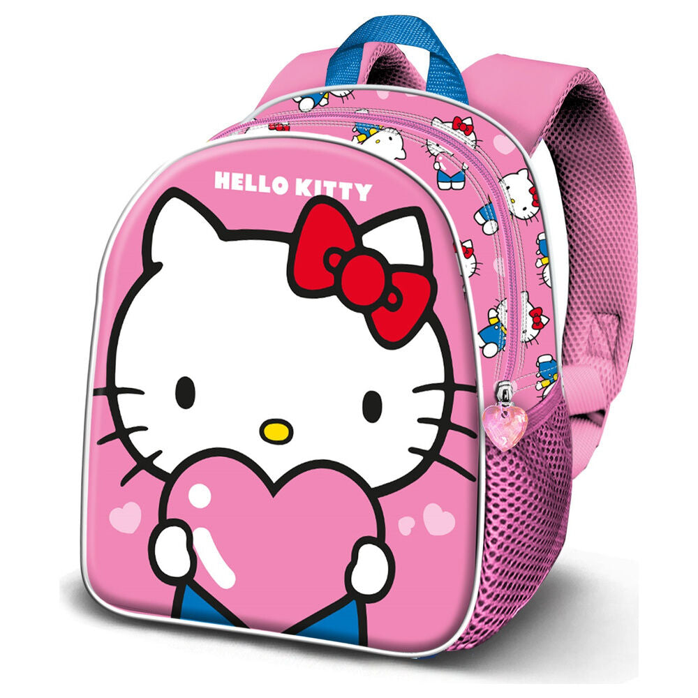 Mochila rosa 3D de Hello Kitty con diseño de corazón