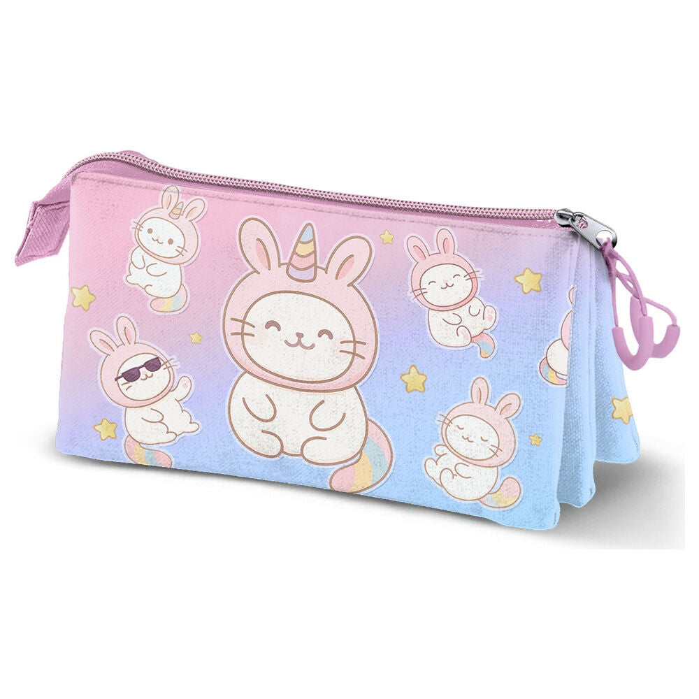 Portatodo triple Bunicat Oh My Pop! rosa y azul con conejitos