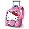 Trolley rosa 3D de Hello Kitty con corazón, ruedas y asa extensible