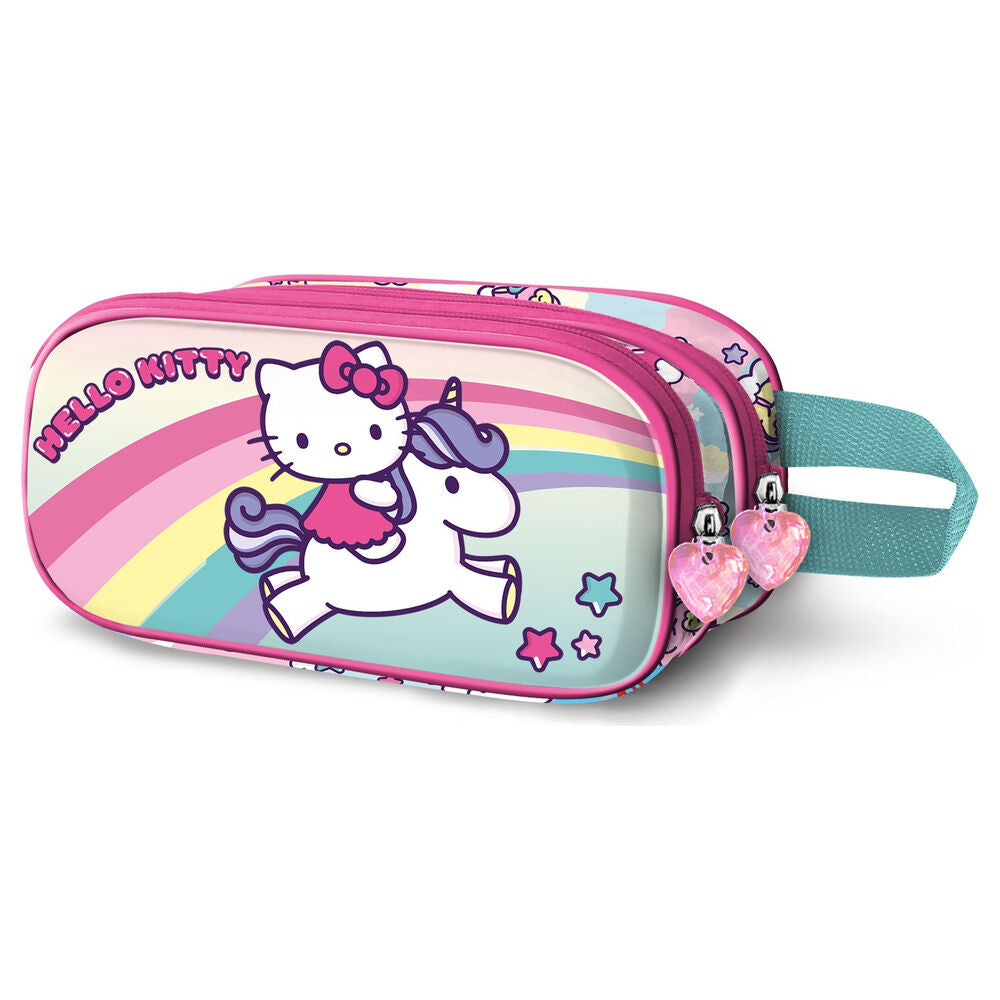 Portatodo 3D de Hello Kitty sobre un unicornio con arcoíris