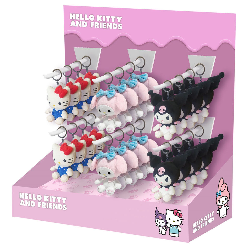 Llaveros de peluche surtidos Hello Kitty, My Melody y Kuromi