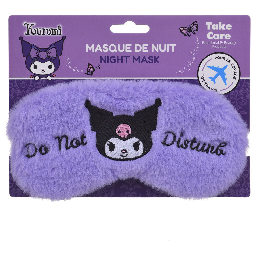 Antifaz de noche morado de Kuromi con mensaje Do Not Disturb