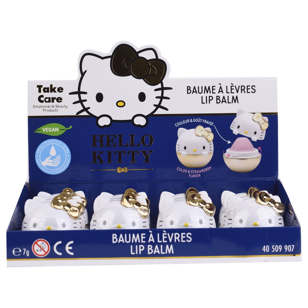 Bálsamo labial 3D Hello Kitty con lazada dorada