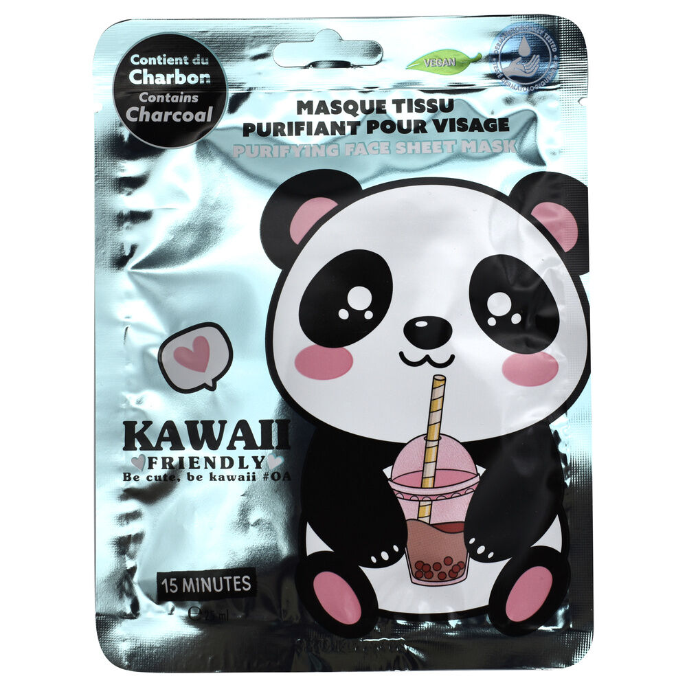 Mascarilla facial de tela con carbón y diseño de oso panda Kawaii