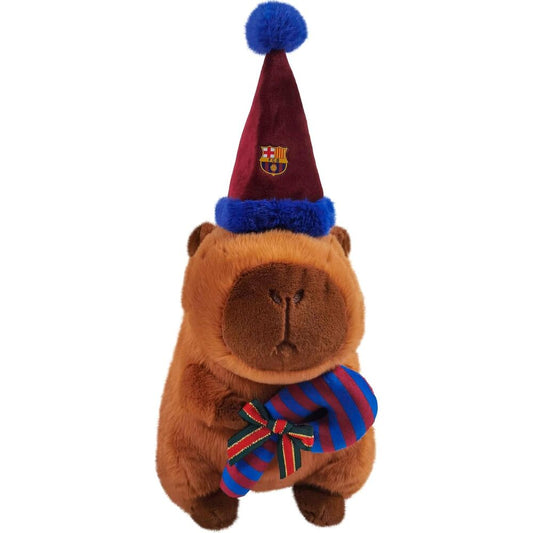 Peluche capibara del FC Barcelona con gorro de Papá Noel y bufanda blaugrana