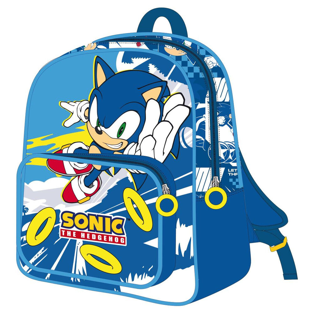 Mochila infantil azul de Sonic the Hedgehog con bolsillo frontal