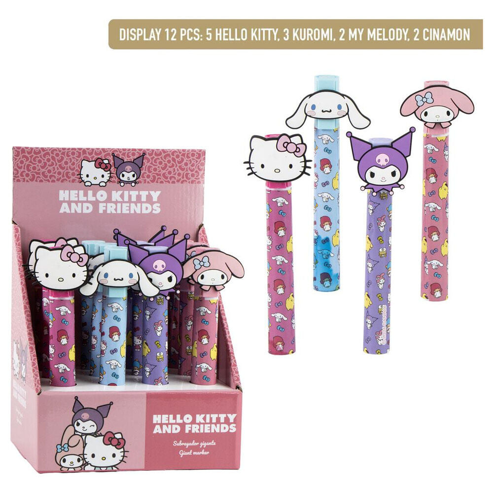 Subrayadores surtidos Hello Kitty y Friends con diseños de Kuromi, My Melody y Cinnamoroll