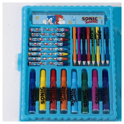 Estuche coloreable Sonic the Hedgehog abierto con materiales de papelería - 3