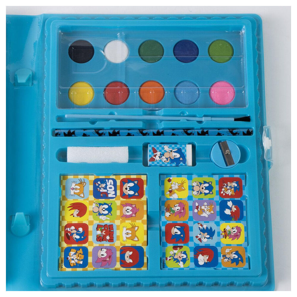 Estuche coloreable Sonic the Hedgehog abierto con materiales de papelería - 4