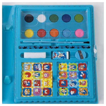 Estuche coloreable Sonic the Hedgehog abierto con materiales de papelería - 4