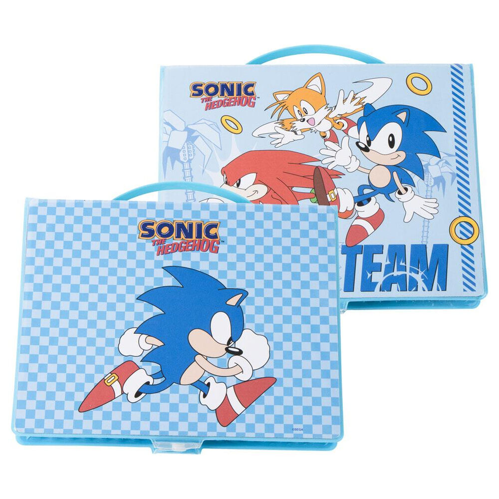 Estuche coloreable Sonic the Hedgehog abierto con materiales de papelería - 5