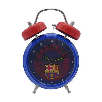 Despertador musical azul y rojo del F.C. Barcelona con escudo y dos campanas