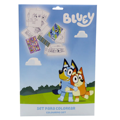 Set para colorear Bluey con lápices, láminas y pegatinas
