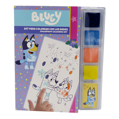 Set de colorear con dedos Bluey con lámina ilustrada y varios colores