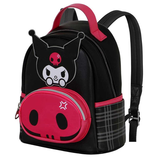 Mochila negra y fucsia Skull Kuromi con bolsillo frontal