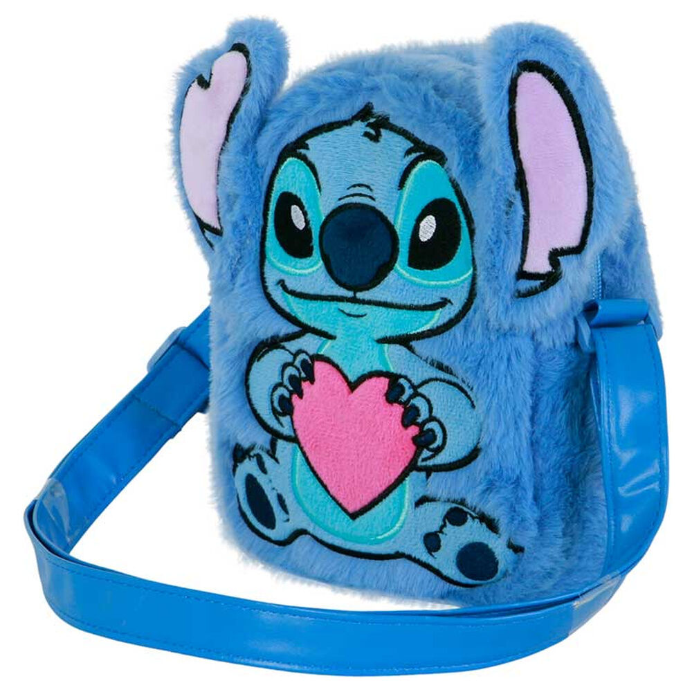 Bolso de peluche azul de Stitch Disney con corazón rosa