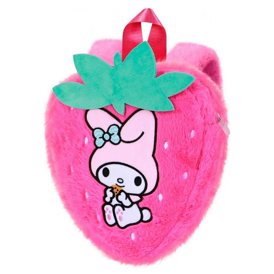 Mochila rosa con forma de fresa y My Melody