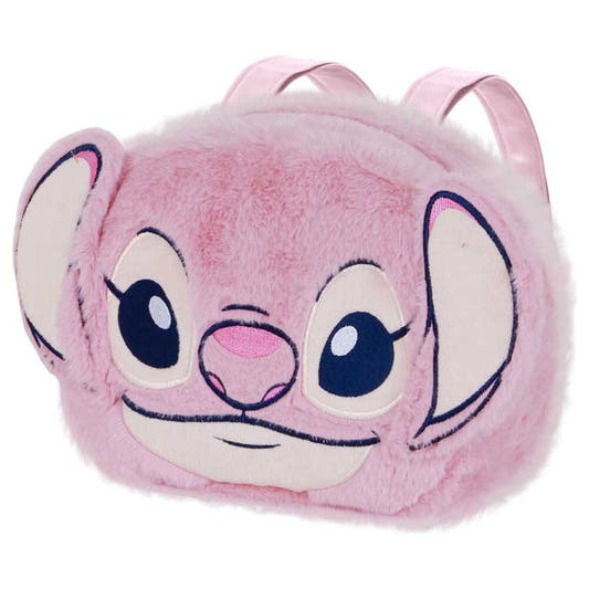 Bolso mochila de peluche rosa con el rostro de Angel de Stitch