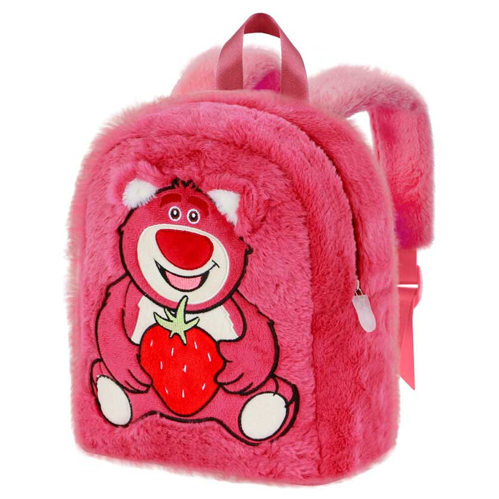 Mochila rosa de peluche de Lotso con una fresa