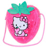 Bolso de peluche rosa con forma de fresa y diseño de Hello Kitty
