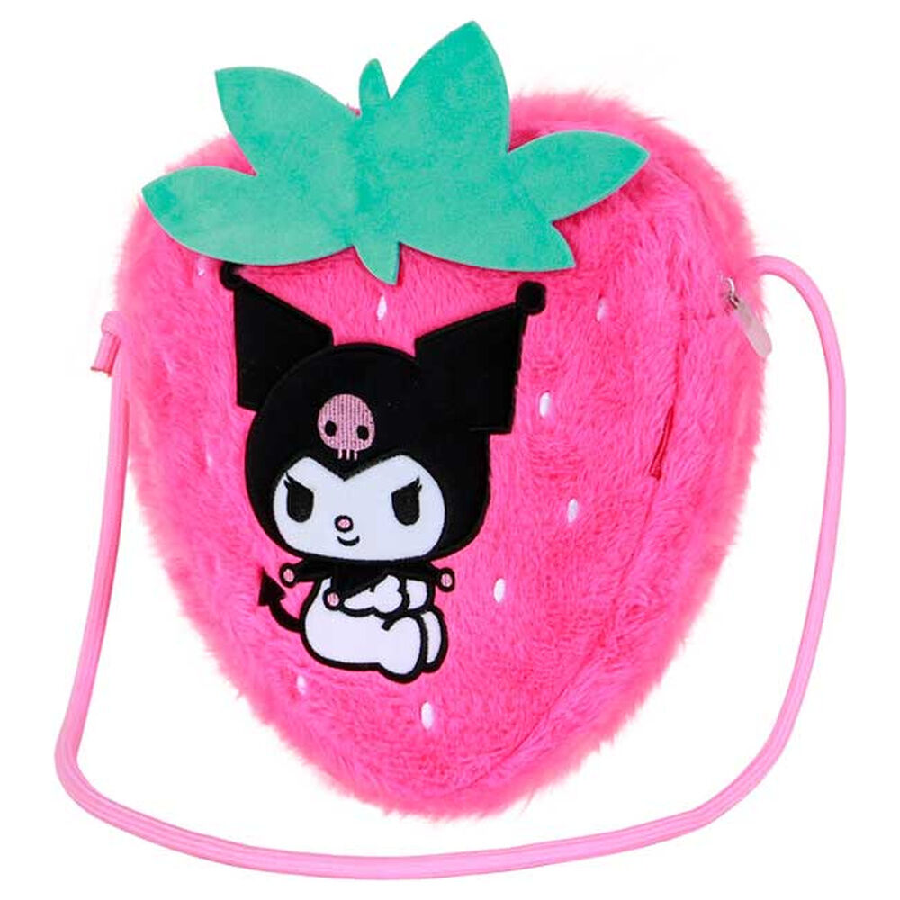Bolso rosa con forma de fresa y diseño de Kuromi