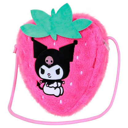 Bolso rosa con forma de fresa y diseño de Kuromi