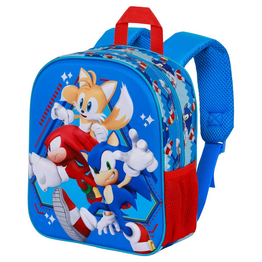 Mochila 3D azul de Sonic the Hedgehog con Sonic, Tails y Knuckles