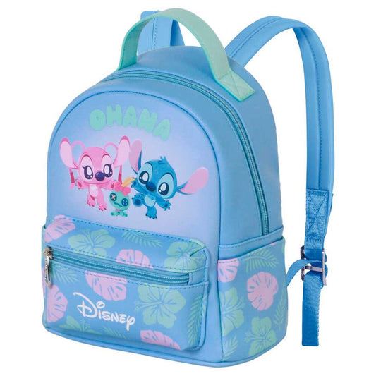 Mochila azul de Stitch y Angel de Disney con estampado floral