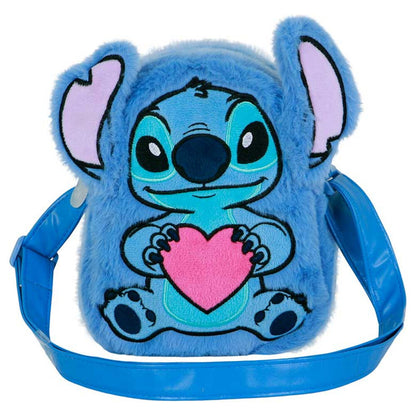Bolso de peluche azul de Stitch Disney con corazón rosa - 2