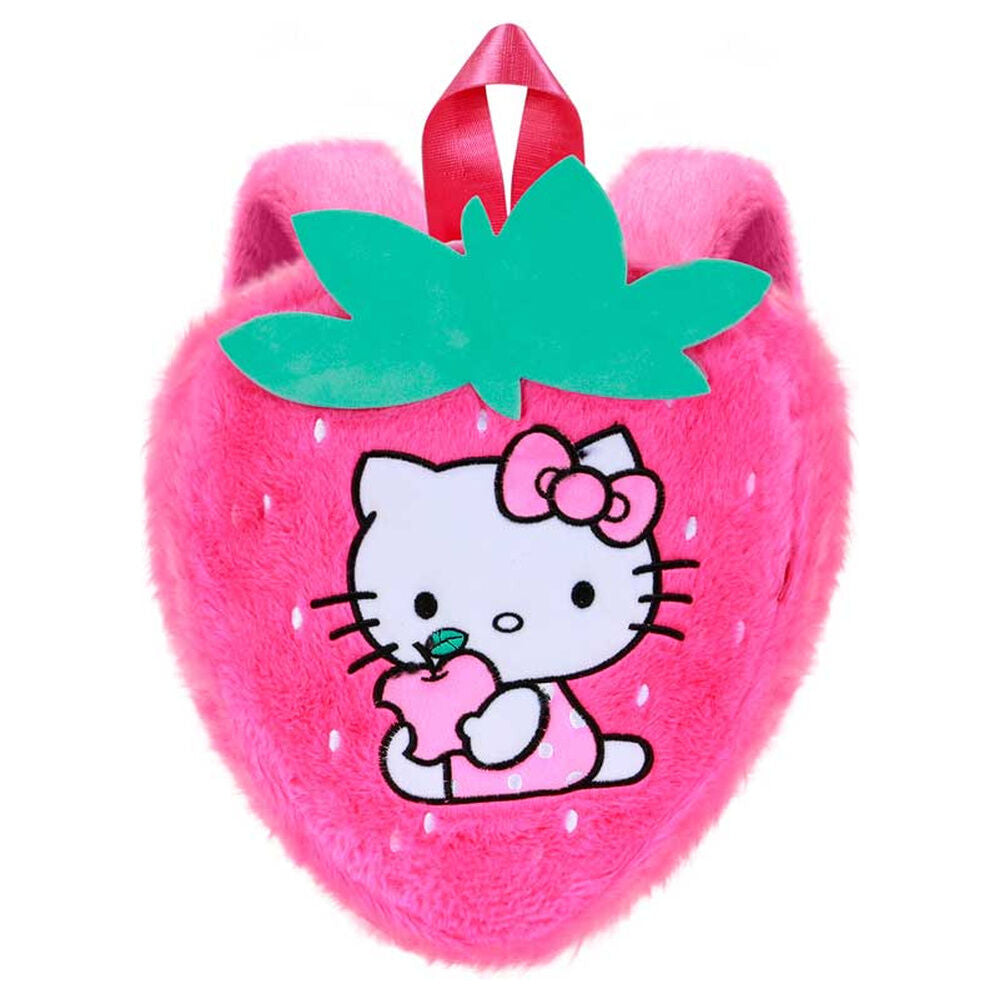 Mochila de peluche rosa con forma de fresa y Hello Kitty - 2