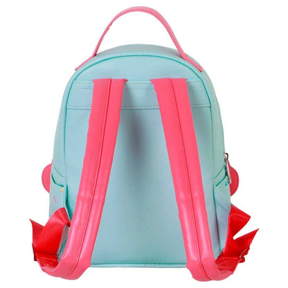 Mochila Candy Stitch Disney verde agua con bolsillo frontal rosa - 3