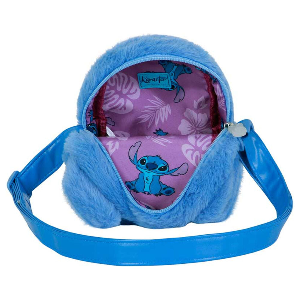 Bolso azul de peluche de Stitch abrazando un corazón rosa - 4