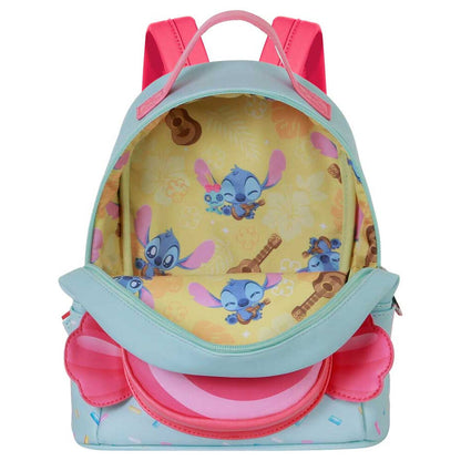 Mochila Candy Stitch Disney verde agua con bolsillo frontal rosa - 4