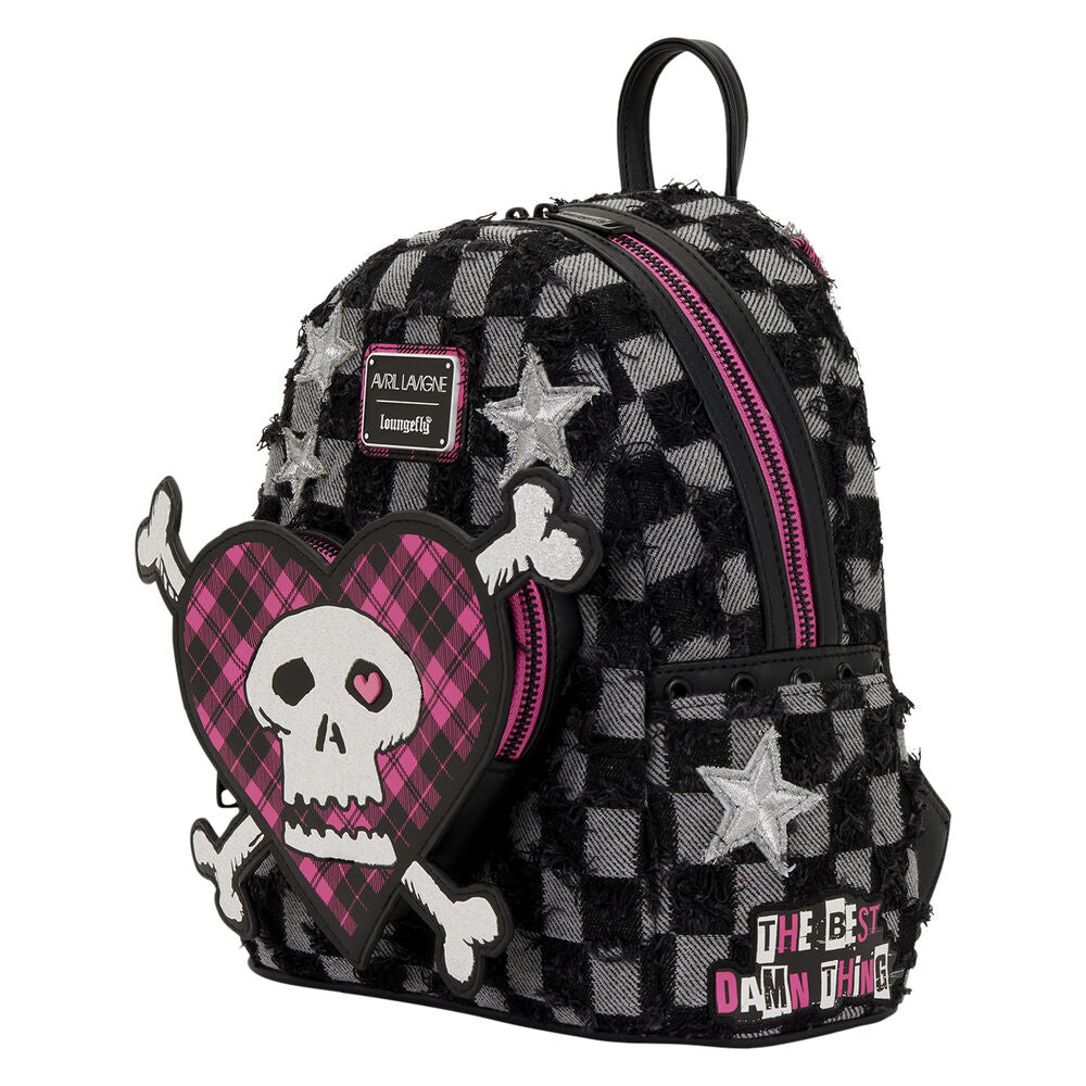 Mochila Loungefly de Avril Lavigne con calavera, corazón rosa y estampado de cuadros - 2