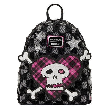 Mochila Loungefly de Avril Lavigne con calavera, corazón rosa y estampado de cuadros