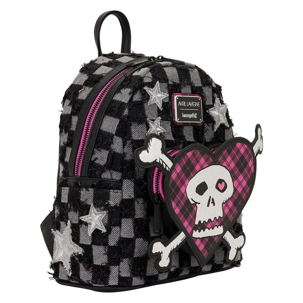 Mochila Loungefly de Avril Lavigne con calavera, corazón rosa y estampado de cuadros - 3