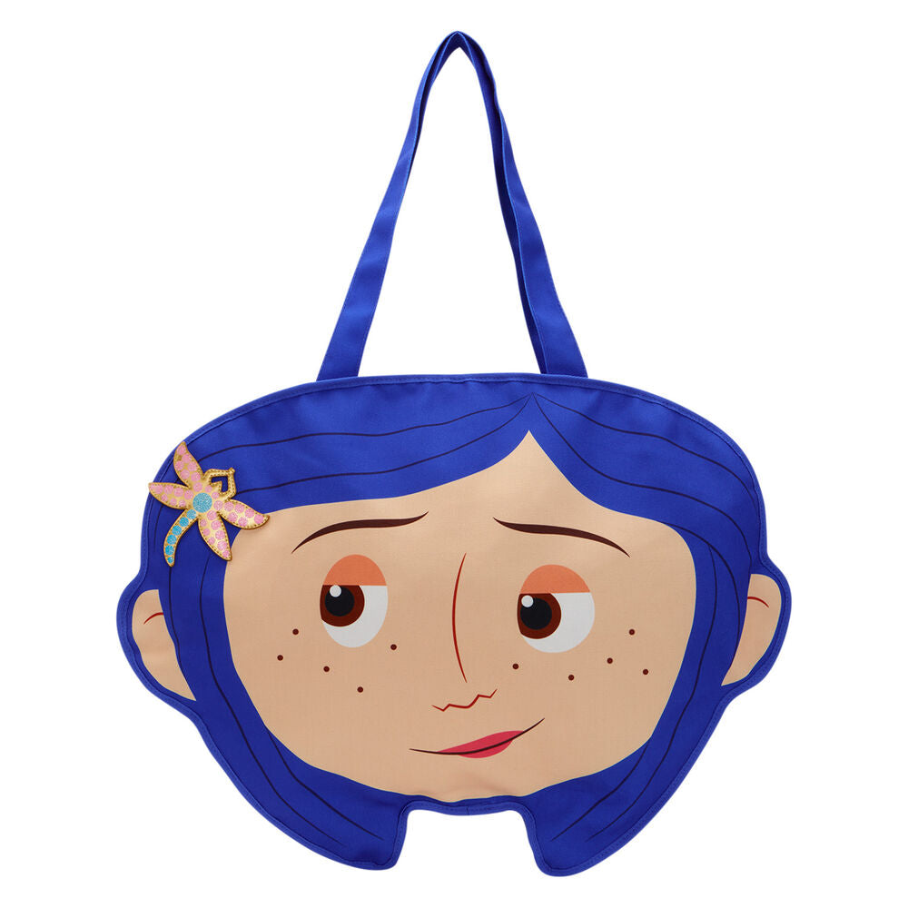 Bolso tote Loungefly de Coraline con rostro frontal y mariposa