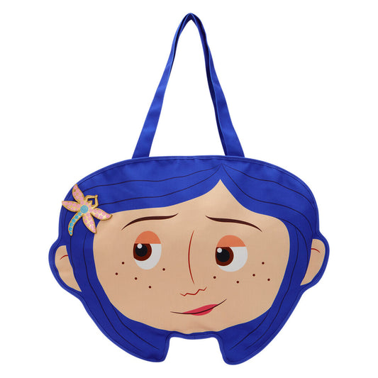 Bolso tote Loungefly de Coraline con rostro frontal y mariposa
