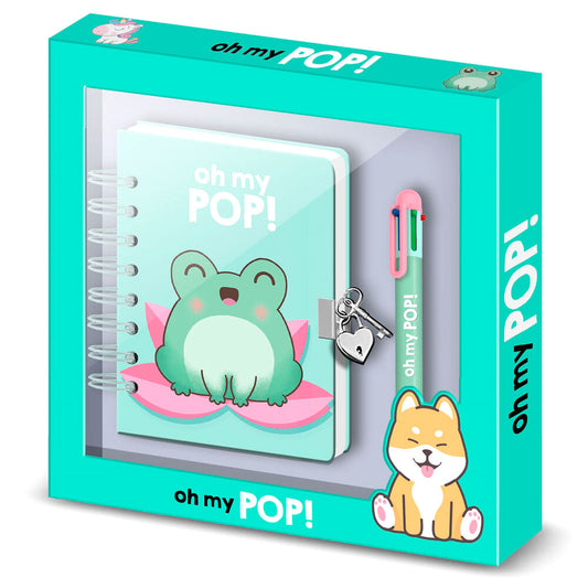 Set de diario Froggy Oh My Pop! con candado y bolígrafo de seis colores