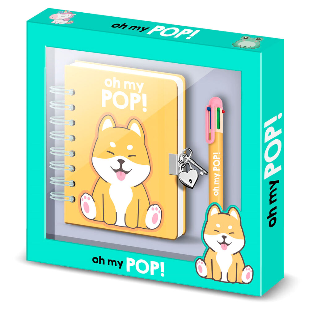 Pack diario A5 Shiba Oh My Pop! con bolígrafo de seis colores