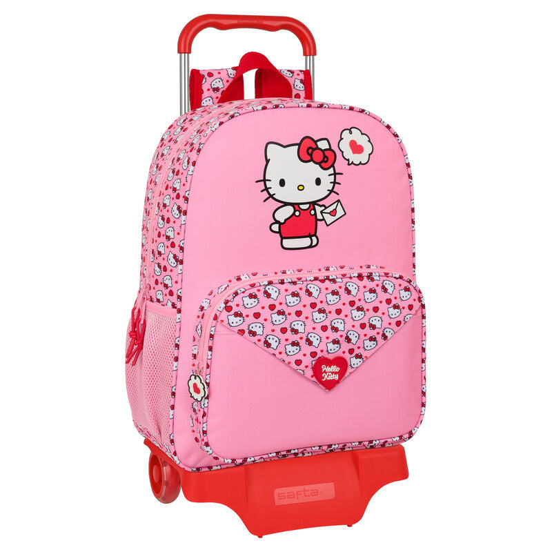 Trolley mochila rosa Hello Kitty SAFTA con carro rojo