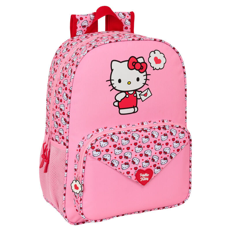 Mochila rosa Hello Kitty de 42 cm con bolsillo frontal y bolsillos laterales