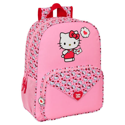 Mochila rosa Hello Kitty de 42 cm con bolsillo frontal y bolsillos laterales