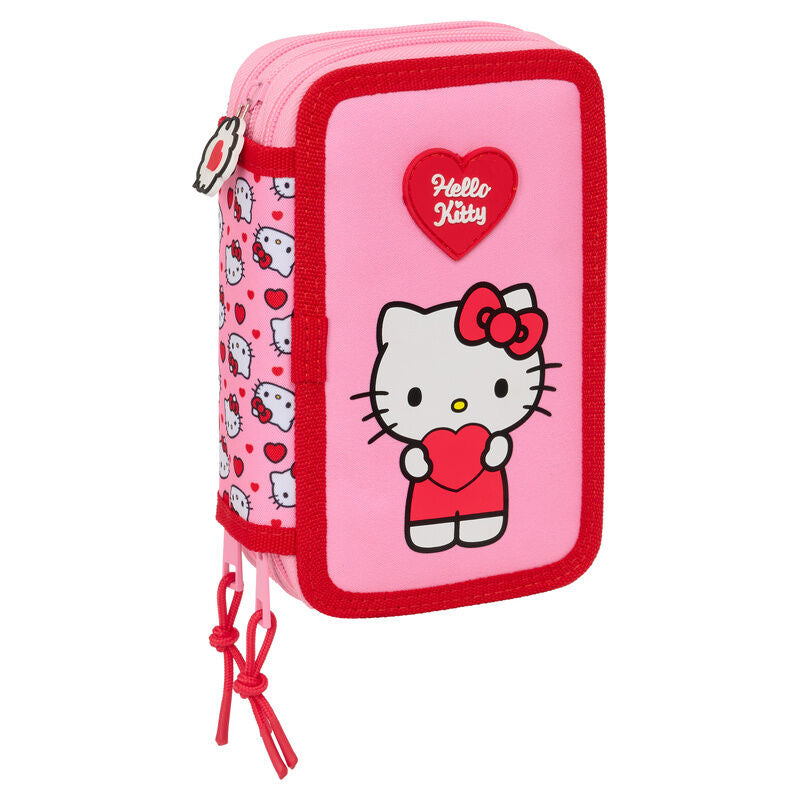 Plumier triple rosa Hello Kitty con tres compartimentos