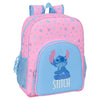 Mochila rosa y azul de Stitch Disney con bolsillo frontal y bolsillos laterales