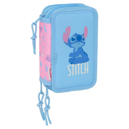 Plumier triple azul de Stitch Disney con tres compartimentos
