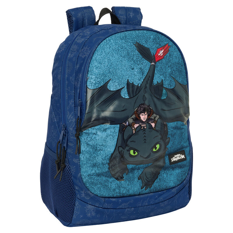 Mochila azul SAFTA de Cómo entrenar a tu dragón con ilustración de dragón
